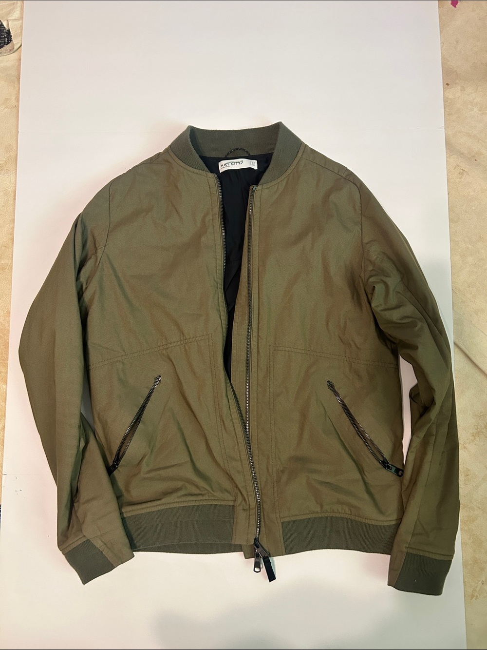 Hill City Olive Hybrid Bomber Jacket with Zip Pockets